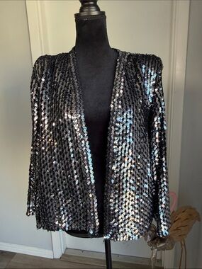 Black Sequin Open-Front Blazer